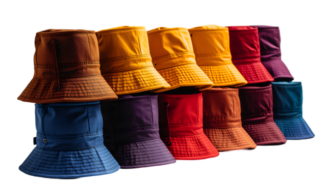 Stacked Bucket Hats Collection Colorful Summer Headwear, Trendy UV Protection Fashion Accessories.