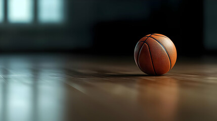 Obraz premium Orange Basketball On Brown Wooden Floor