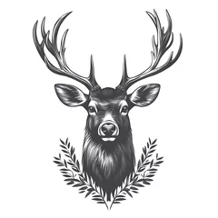 Fotobehang Majestic Deer Head With Antlers Illustration Elegant Wildlife Design Photo © Biplob