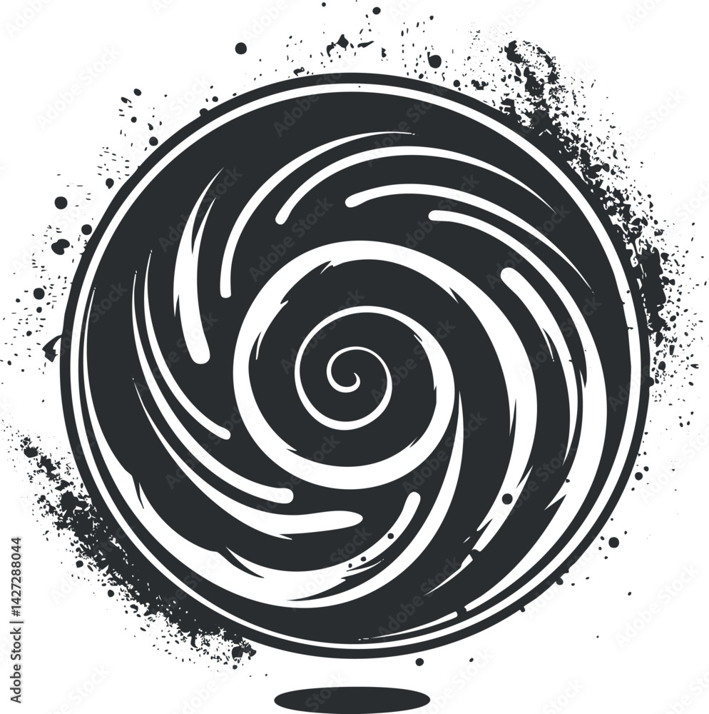 Poster a dynamic abstract swirl design featuring a spiral pattern in black and white.