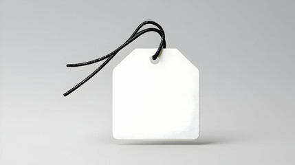 Blank White Rectangular Tag With Black String