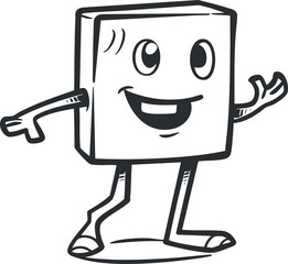 A cheerful cartoon character with a square shape and a big smile, perfect for children's art.