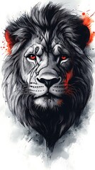Fototapeta premium Majestic Lion Photo With Intense Red Eyes And Watercolor Accents Illustration Art