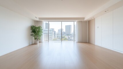 Fototapeta premium Empty, modern, bright apartment with city view