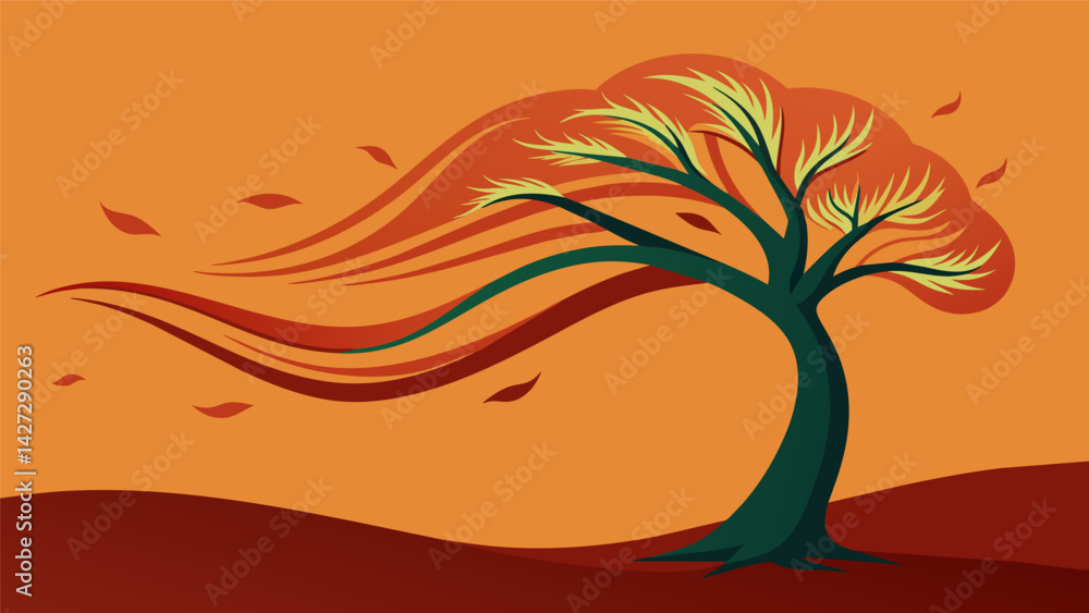 Poster a tree swaying in the wind symbolizing the stoic flexibility and adaptability in the face of change.