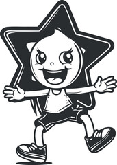 A cheerful cartoon character with a star shape, expressing joy and playfulness in a fun design.