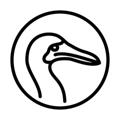booby bird head on round shape outline icon. booby bird side view black line illustration.
