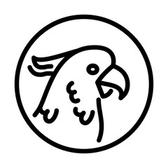 cockatoo head on round shape outline icon. parrot side view black line illustration.