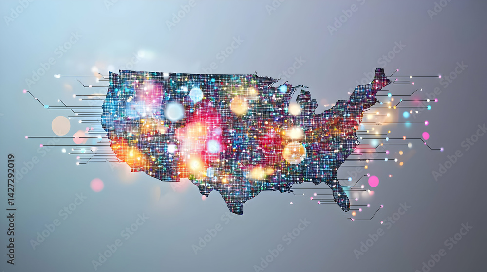 Poster abstract us map with colorful technology design