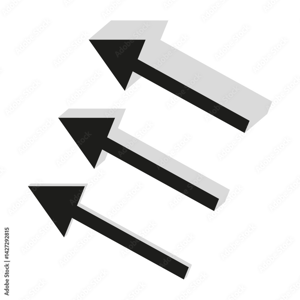 Poster 3d arrow icon. left pointing symbol. isometric direction shape. vector volume graphic.