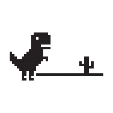 Pixel dinosaur icon. Retro dino symbol. Black vector graphic. Game pixel creature.