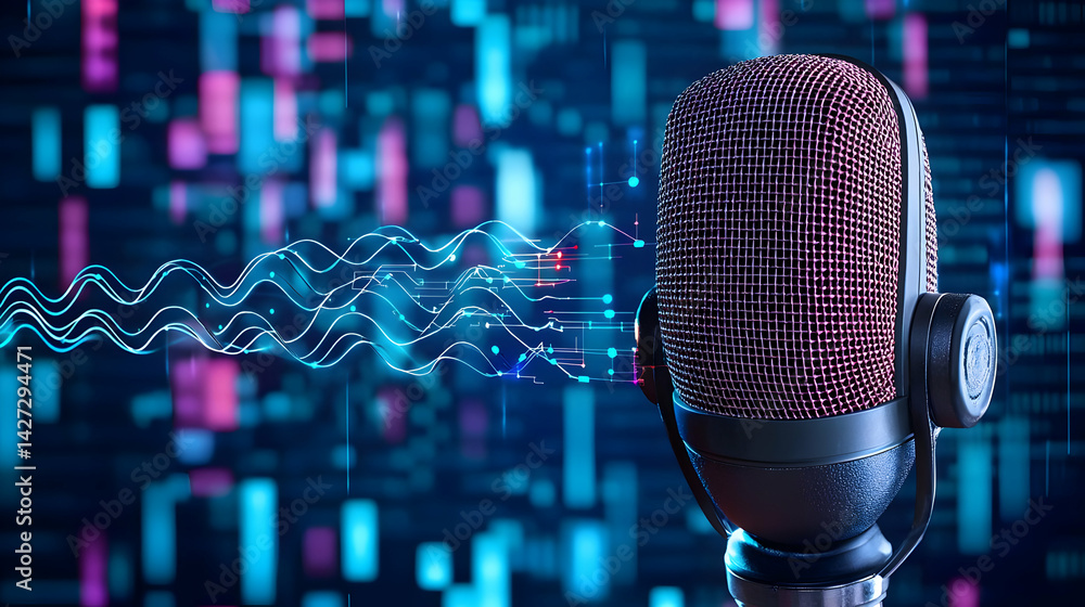 Poster digital microphone with abstract background