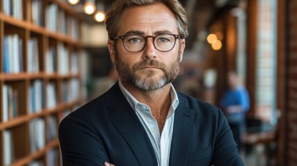Obraz premium Portrait of a Confident Man in a Library