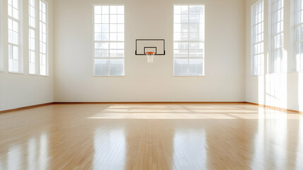 Fototapeta premium Empty Basketball Court With Sunlight Through Windows