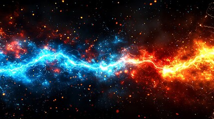 Naklejka premium Clash of Elements: Fiery Inferno Meets Glacial Blizzard in a Cosmic Dance of Energy