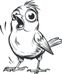 A playful cartoon bird illustration showcasing a whimsical and cute character design.