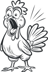 A comical cartoon chicken squawking loudly in a humorous and lively manner.