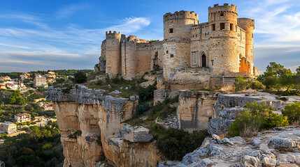 Historic Stone Castle On Clifftop With Village View