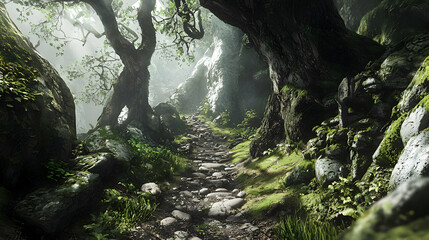 Fototapeta premium Enchanted Forest Pathway Through Lush Greenery