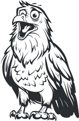 A cheerful cartoon eagle character with a playful expression, designed for fun and entertainment.