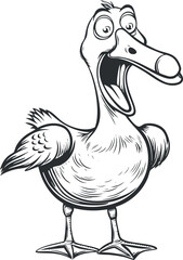 A comical cartoon duck with a surprised expression, showcasing a playful and whimsical design.