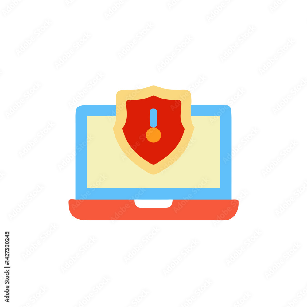 Poster laptop with a shield icon representing security in a colorful and modern design