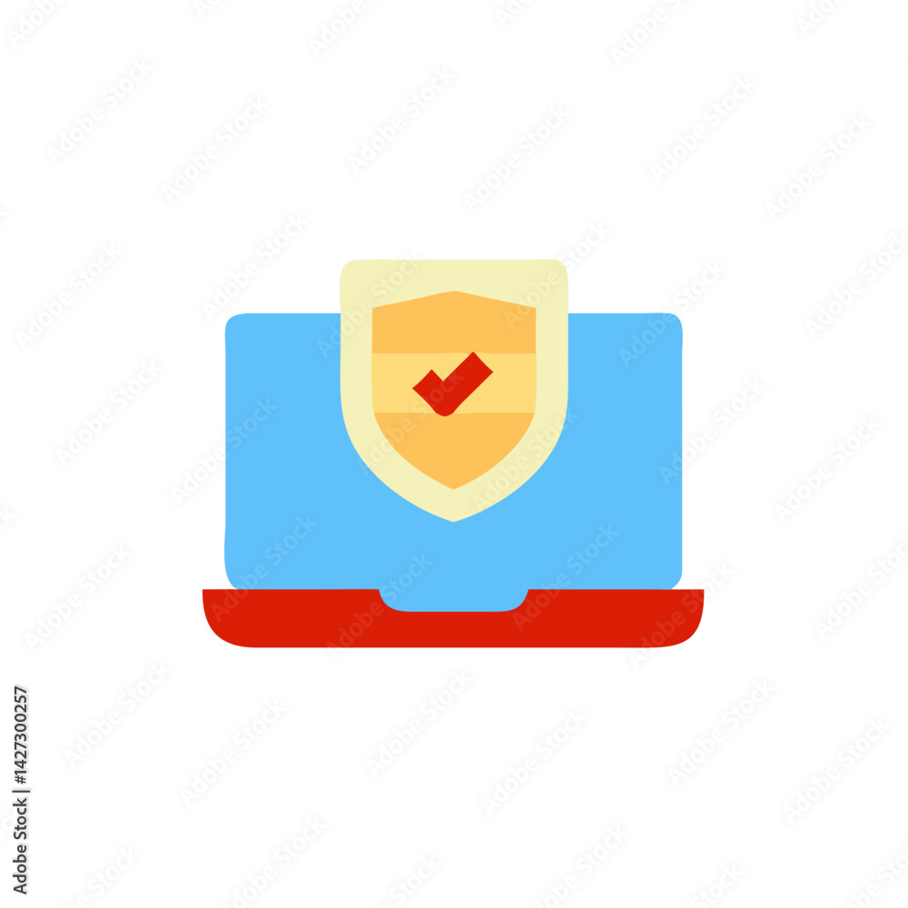 Poster laptop with a shield and checkmark symbolizing security and trust in a modern design