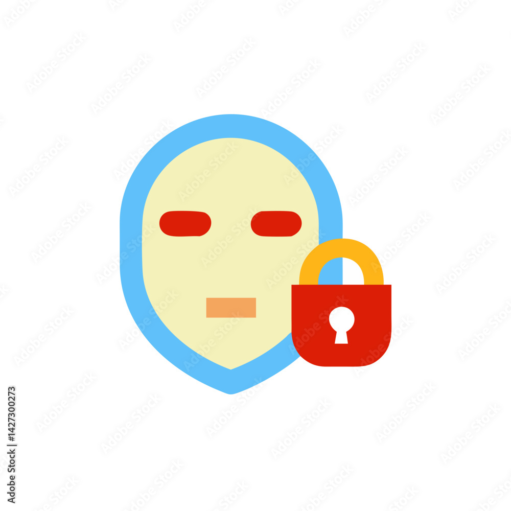 Poster privacy mask illustration with a padlock symbolizing anonymity and security in a colorful design