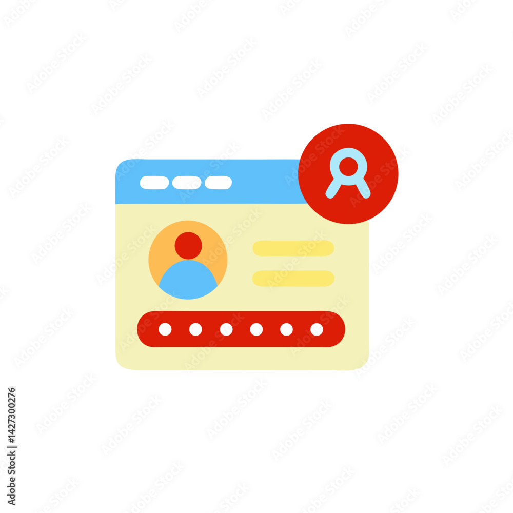 Poster password manager illustration on a web browser window symbolizing security and digital protection