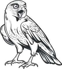 Detailed illustration of a screaming falcon showcasing its fierce expression and dynamic pose.