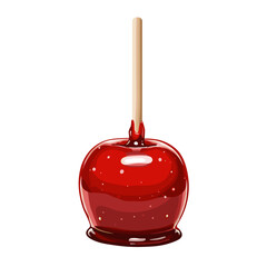 Candy apple on a stick against a white background  