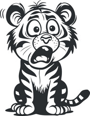 A surprised cartoon tiger character with a funny expression, ideal for children's illustrations.