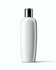 Minimalistic White Bottle with Black Cap on Clean Background