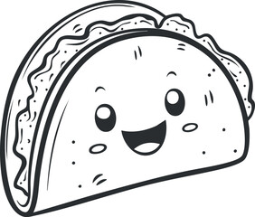 A cheerful cartoon taco with a smiling face and fun design perfect for kids.