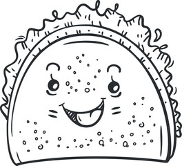 A cheerful cartoon taco character with a smiling face and playful design.