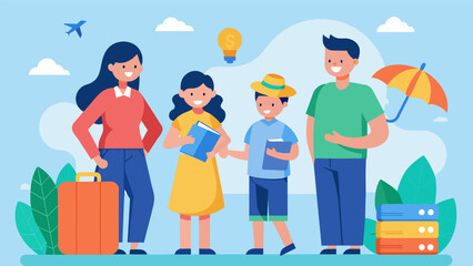 Fototapeta premium A family on vacation making smart spending decisions based on their budgeting lessons from a family financial education workshop.. Vector illustration