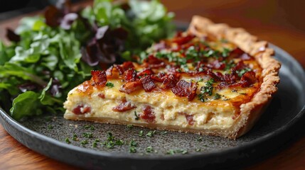 Delicious Bacon Quiche with Fresh Salad