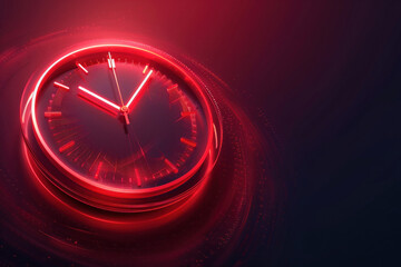 Contemporary red clock with dynamic neon effects on a dark gradient background