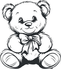 A cute cartoon teddy bear with a bow, perfect for children's illustrations or gifts.