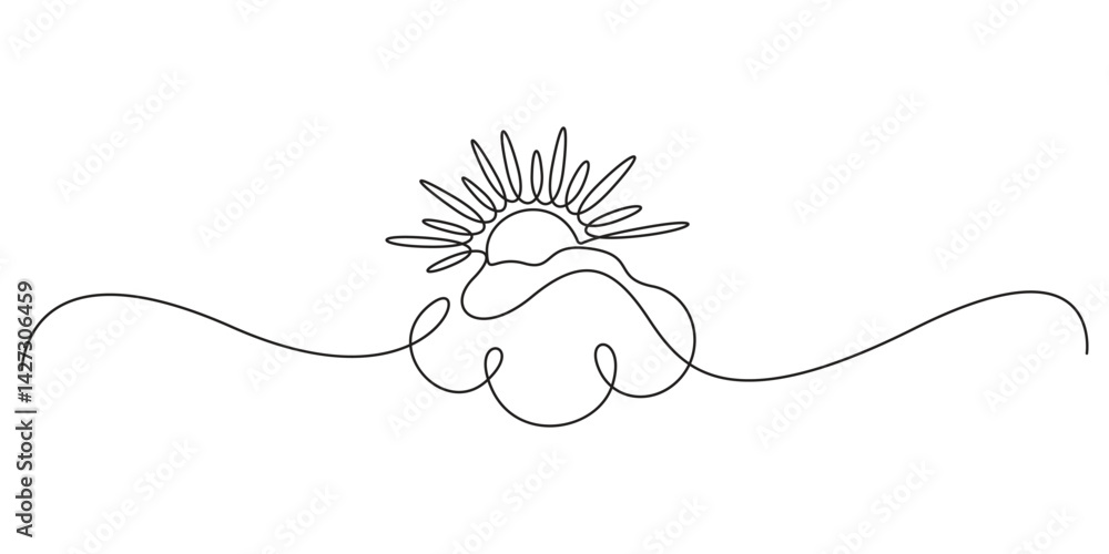 Poster sun and cloud continuous line drawing. single one line art sun and cloud. isolated on white backgrou