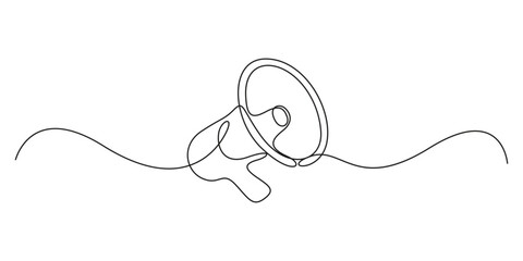 Fototapeta premium Continuous one line drawing of Announcement icon. One line vector illustration. Continuous single line drawing of megaphone speaker for news and promotion vector illustration