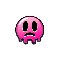 Fototapeta premium Pink melting face emoji with dark outline on white background