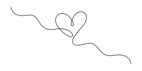 A heart and a sign of love in a continuous one line drawing. Single line drawing heart. Minimalistic vector illustration