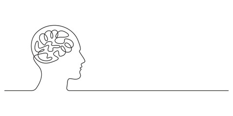 One continuous line drawing of mind. Human brain single line art. Doodle vector illustration