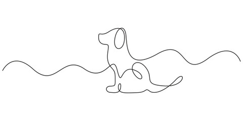 One continuous line drawing dog. Pet shop logo. Single line art dog. Doodle vector illustration