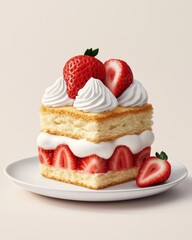 Delicious layered strawberry shortcake with whipped cream, fresh strawberries, and a light sponge base.