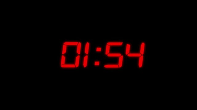 animation of two minutes countdown on transparent background with alpha channel, 2 minutes timer countdown animation, 2 minute timer on Digital stopwatch