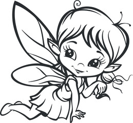 A charming illustration of a cute fairy character with wings and a joyful expression.
