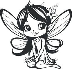 A whimsical fairy character with wings and flowers, embodying magic and innocence in a playful design.