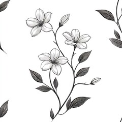 Jasmine flower with flowing vines on white background